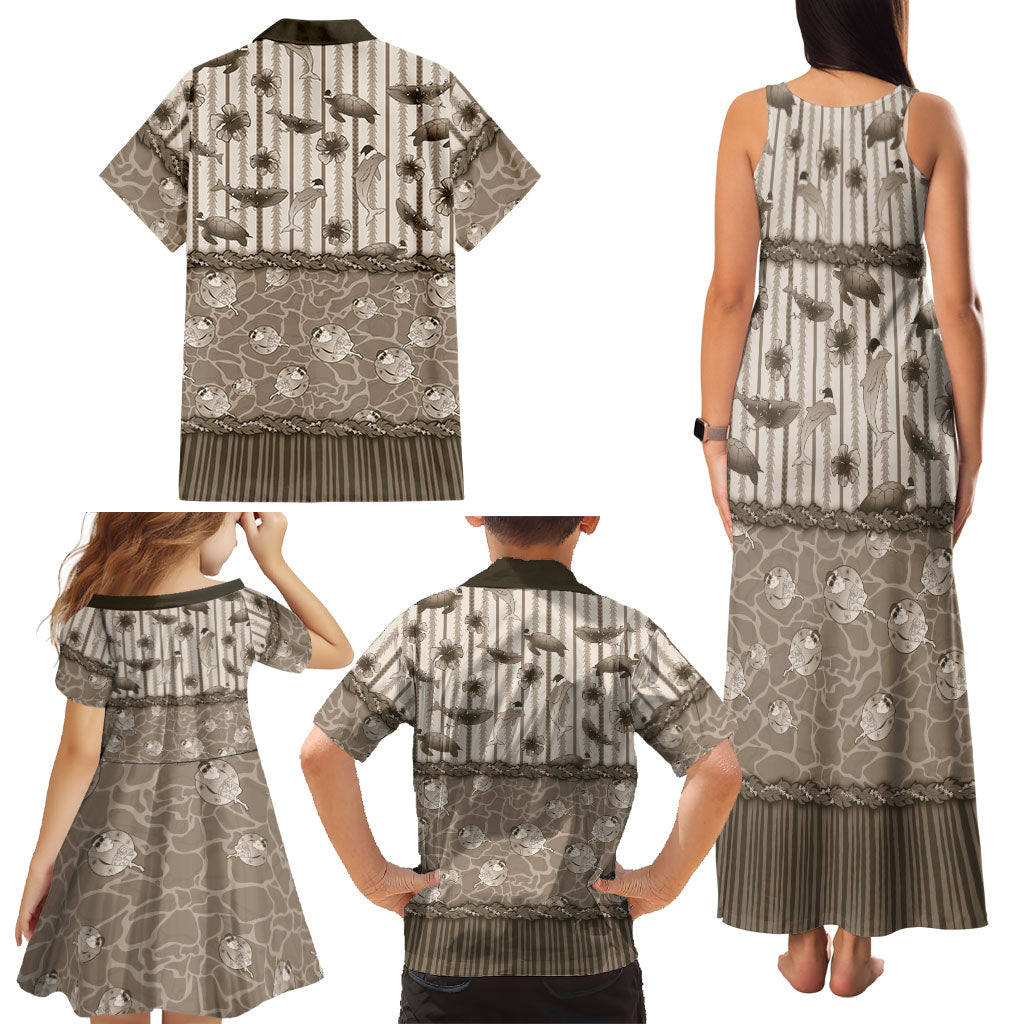Hawaii Christmas In July Family Matching Tank Maxi Dress and Hawaiian Shirt Beige Mele Kalikimaka Sea Animals
