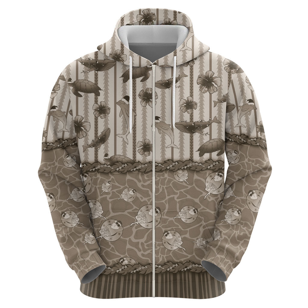 Hawaii Christmas In July Hoodie Beige Mele Kalikimaka Sea Animals