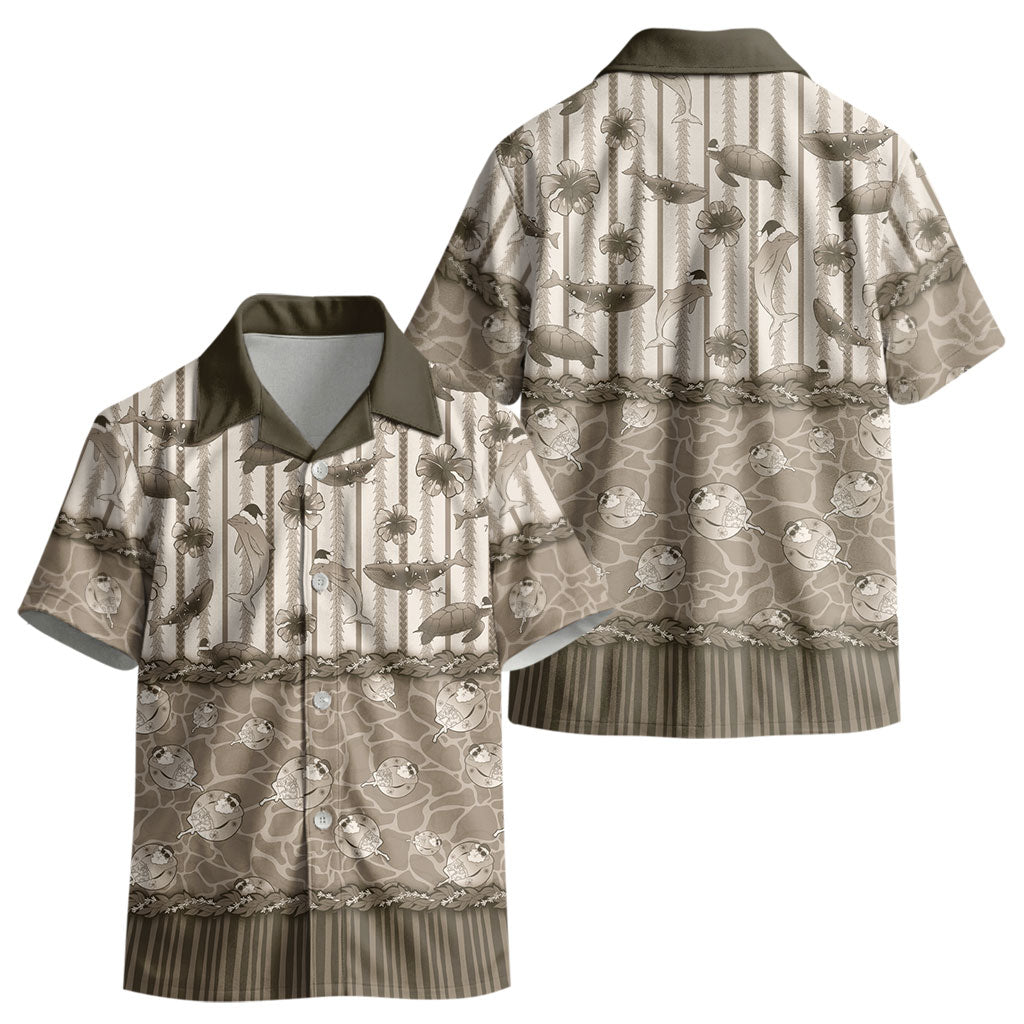 Hawaii Christmas In July Kid Hawaiian Shirt Beige Mele Kalikimaka Sea Animals DT05 - Polynesian Pride