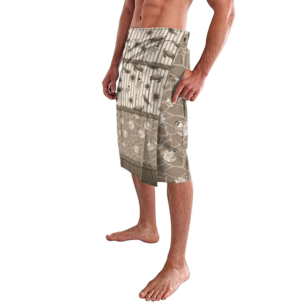 Hawaii Christmas In July Lavalava Beige Mele Kalikimaka Sea Animals