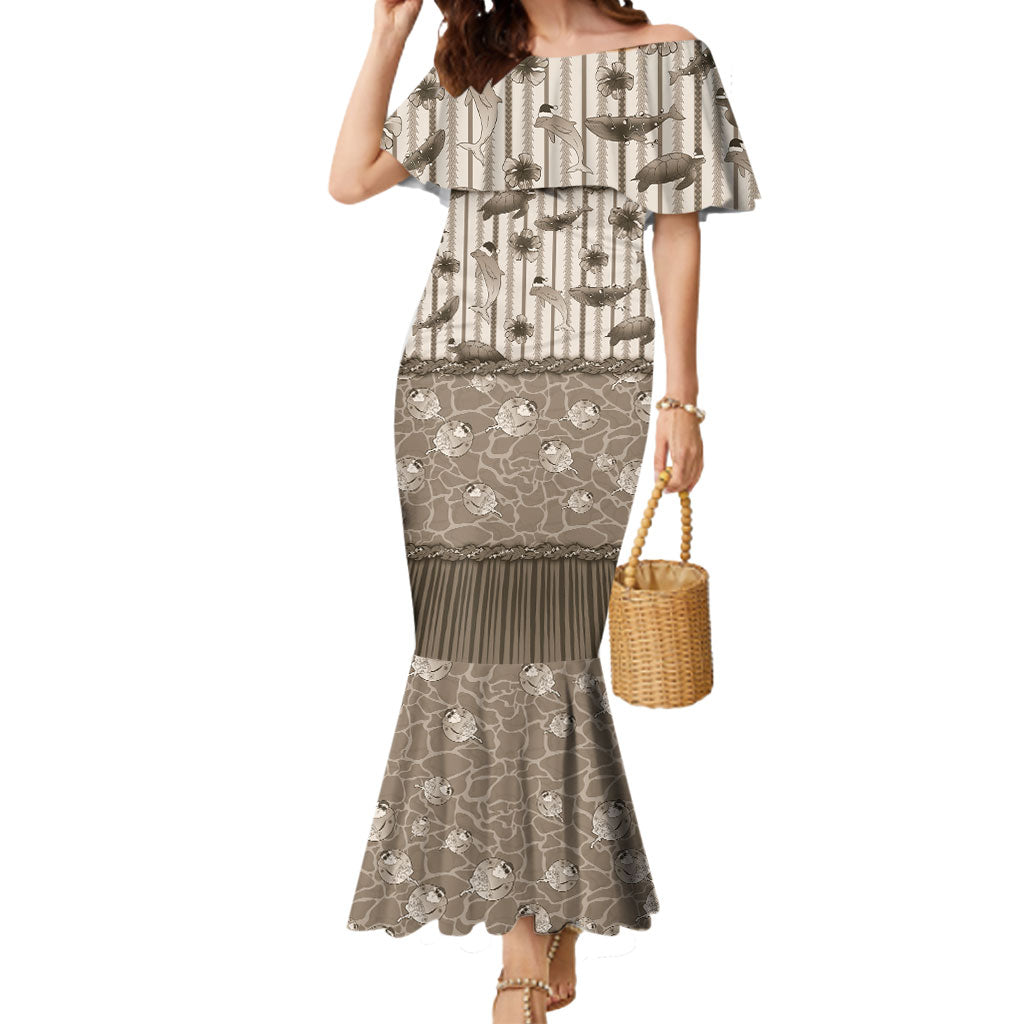 Hawaii Christmas In July Mermaid Dress Beige Mele Kalikimaka Sea Animals