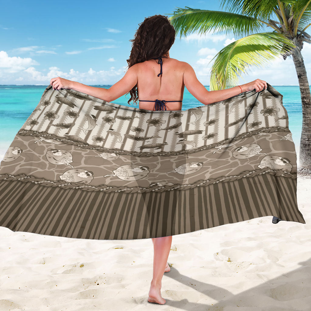 Hawaii Christmas In July Sarong Beige Mele Kalikimaka Sea Animals