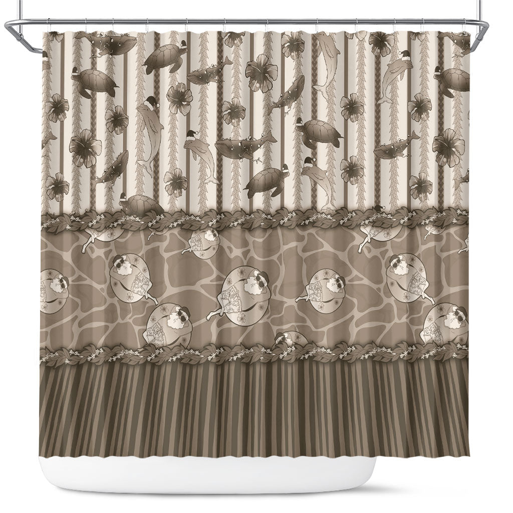 Hawaii Christmas In July Shower Curtain Beige Mele Kalikimaka Sea Animals