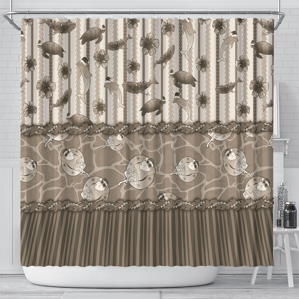 Hawaii Christmas In July Shower Curtain Beige Mele Kalikimaka Sea Animals