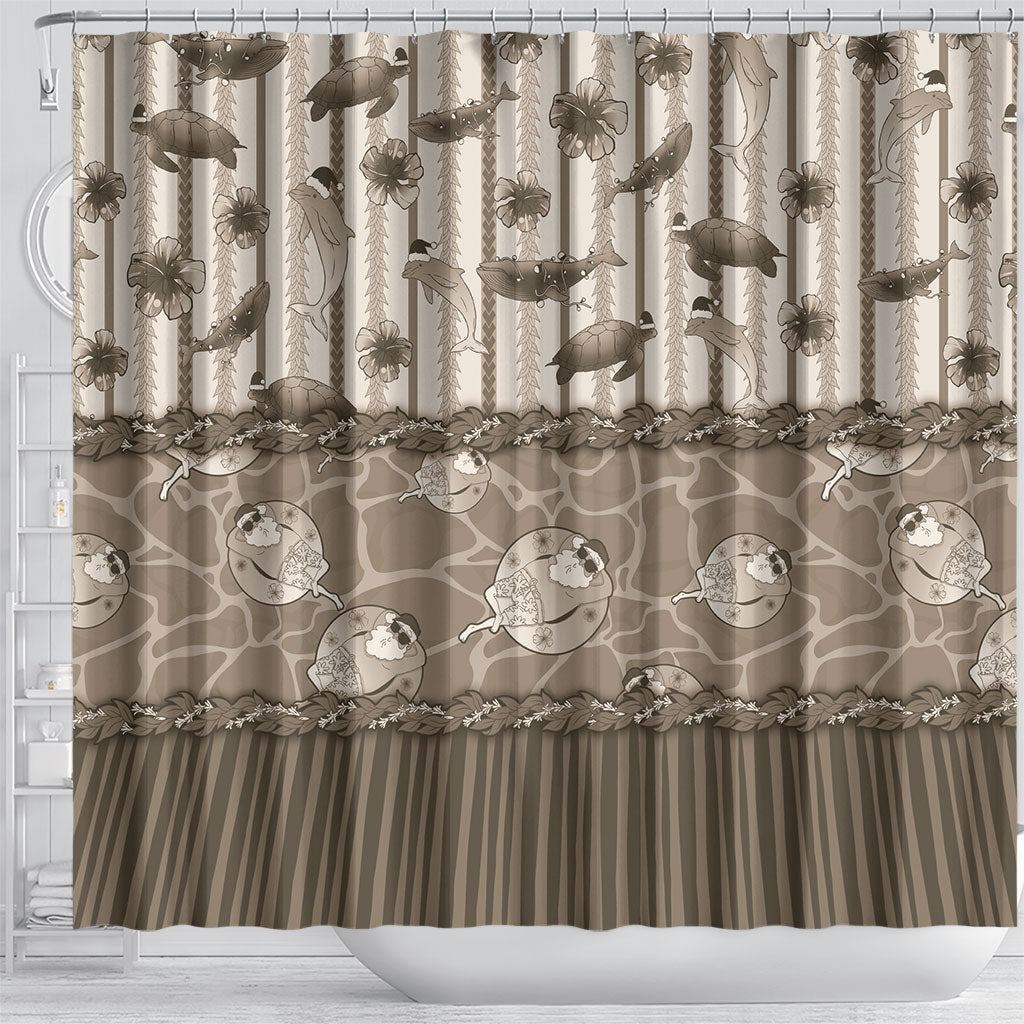 Hawaii Christmas In July Shower Curtain Beige Mele Kalikimaka Sea Animals