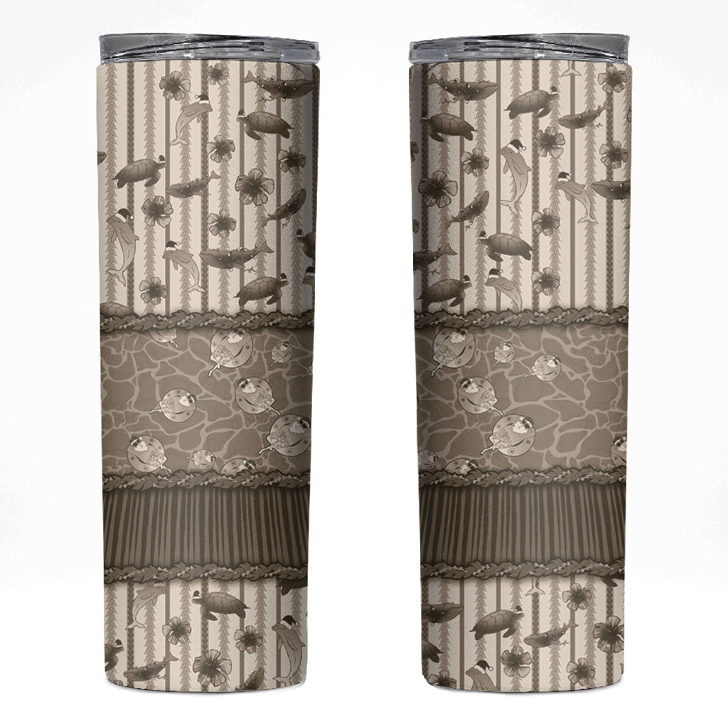 Hawaii Christmas In July Skinny Tumbler Beige Mele Kalikimaka Sea Animals