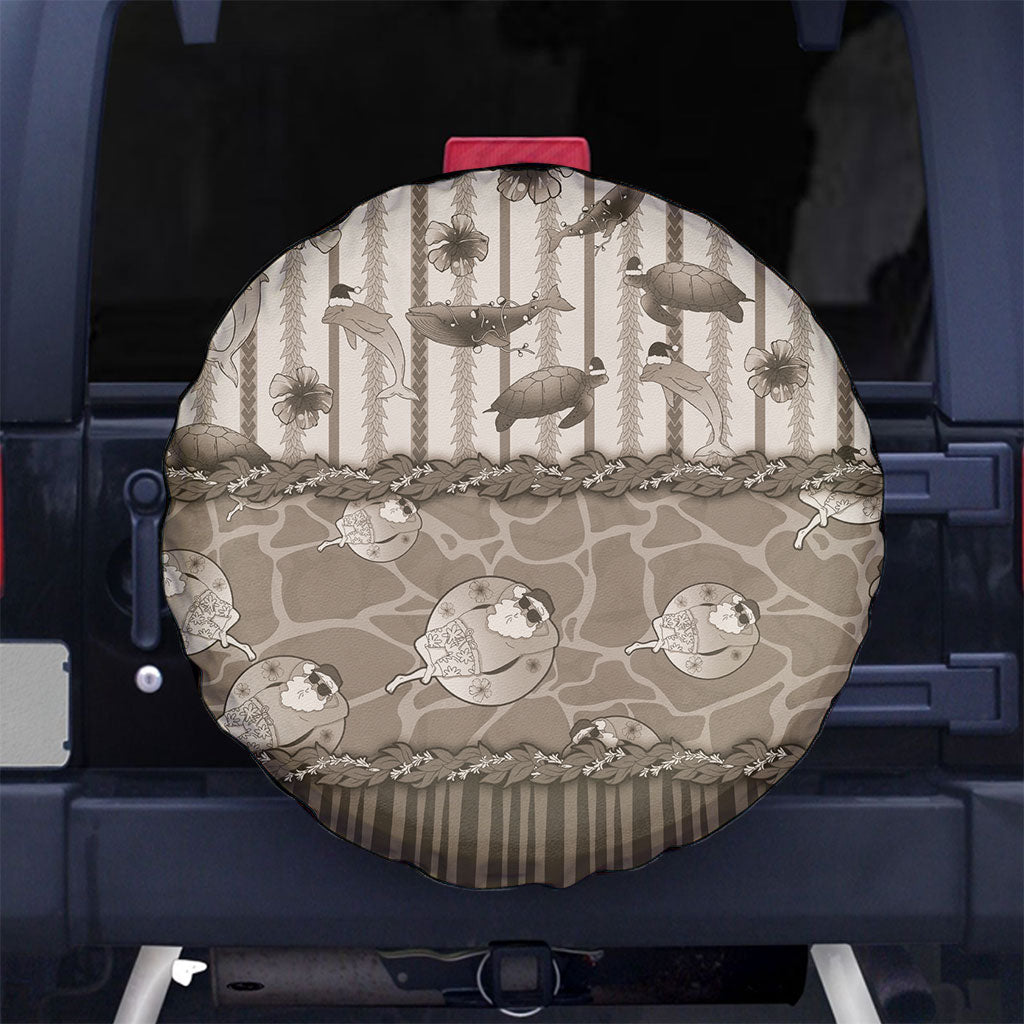 Hawaii Christmas In July Spare Tire Cover Beige Mele Kalikimaka Sea Animals