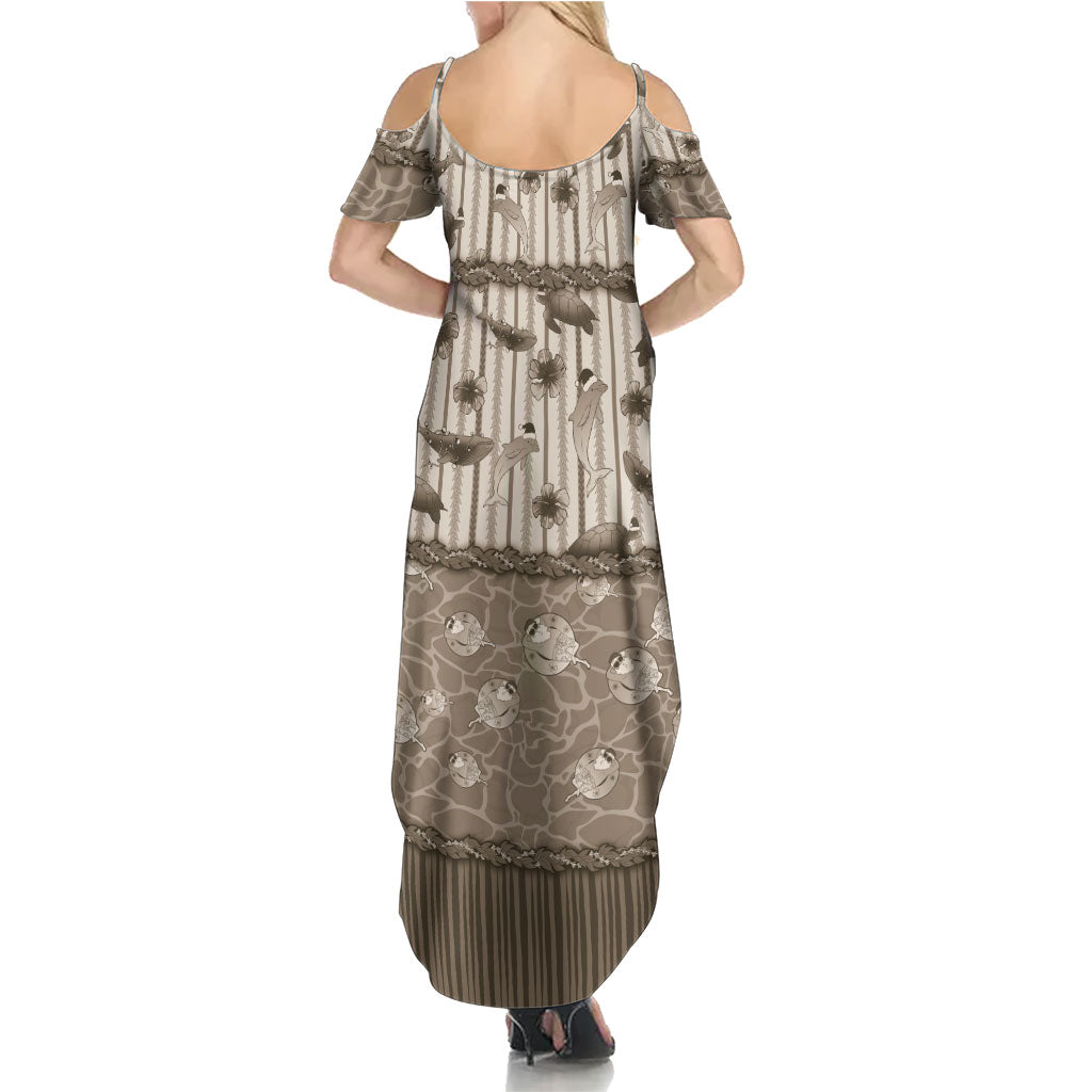 Hawaii Christmas In July Summer Maxi Dress Beige Mele Kalikimaka Sea Animals