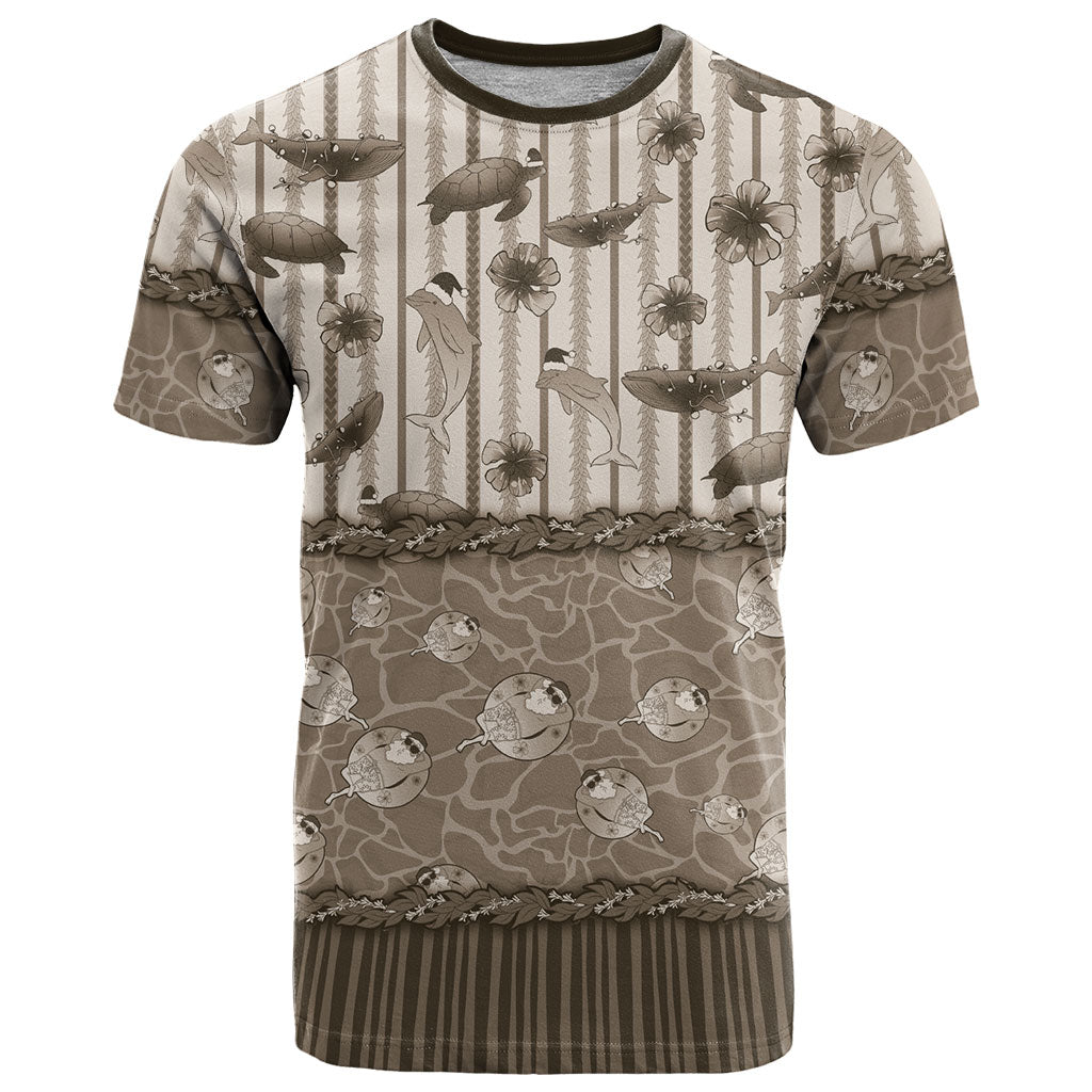 Hawaii Christmas In July T Shirt Beige Mele Kalikimaka Sea Animals DT05 Beige - Polynesian Pride