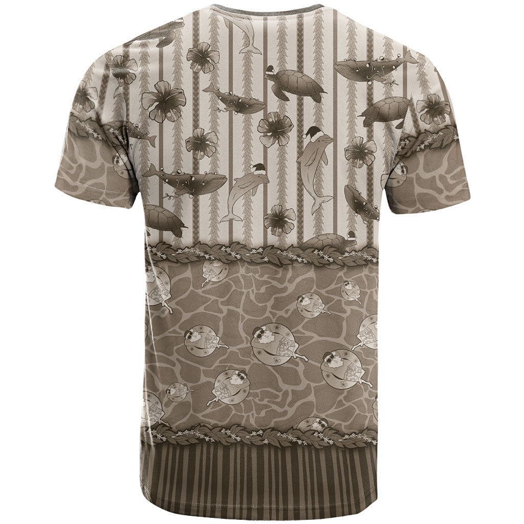 Hawaii Christmas In July T Shirt Beige Mele Kalikimaka Sea Animals DT05 - Polynesian Pride