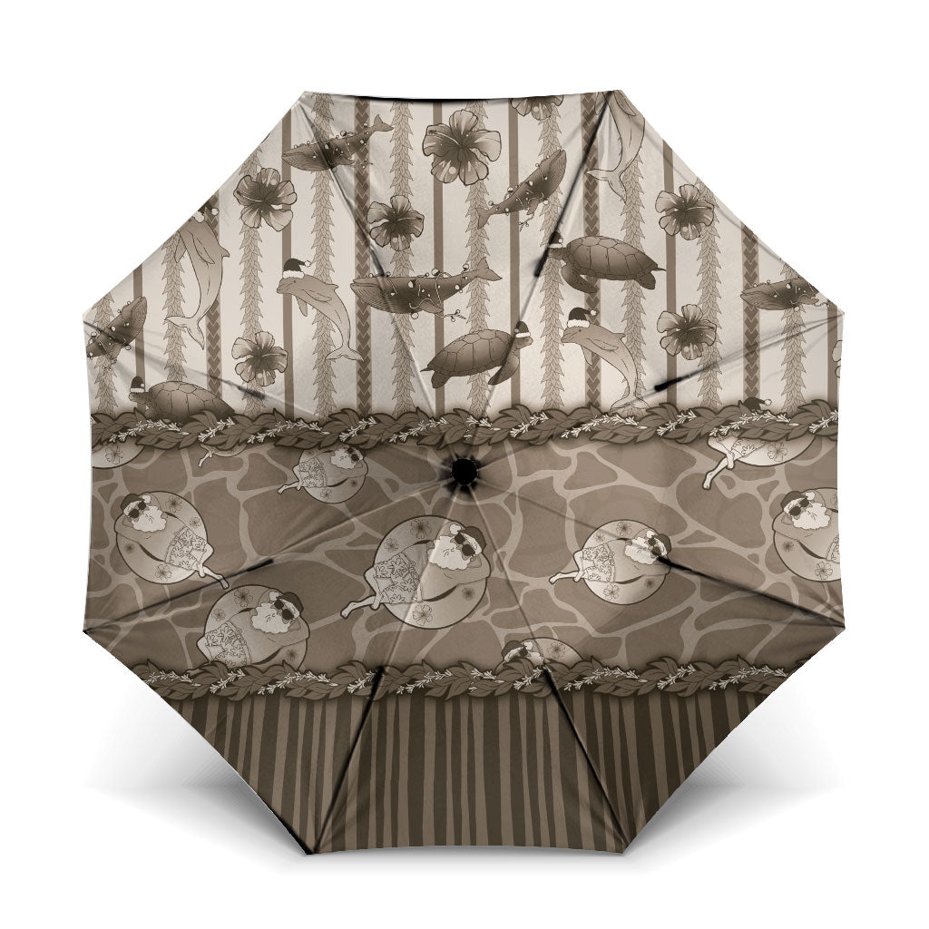 Hawaii Christmas In July Umbrella Beige Mele Kalikimaka Sea Animals