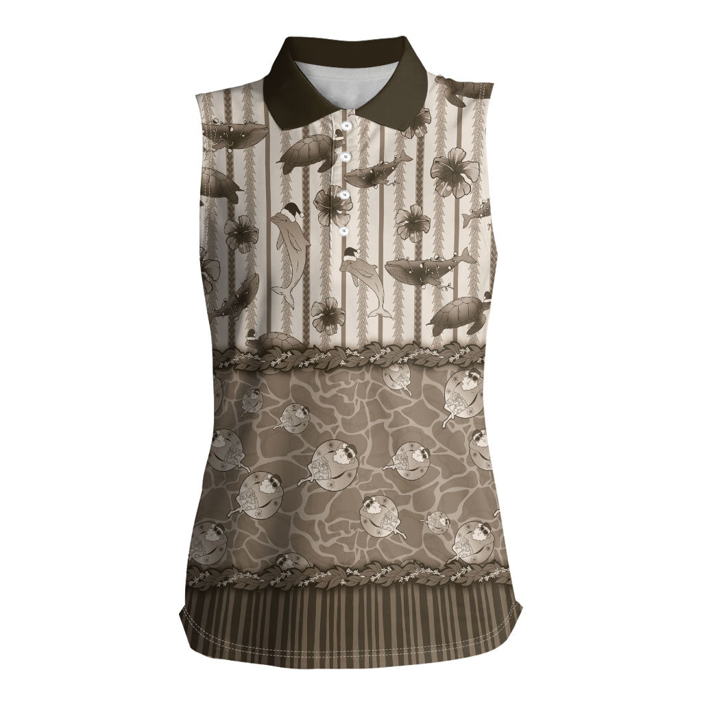 Hawaii Christmas In July Women Sleeveless Polo Shirt Beige Mele Kalikimaka Sea Animals