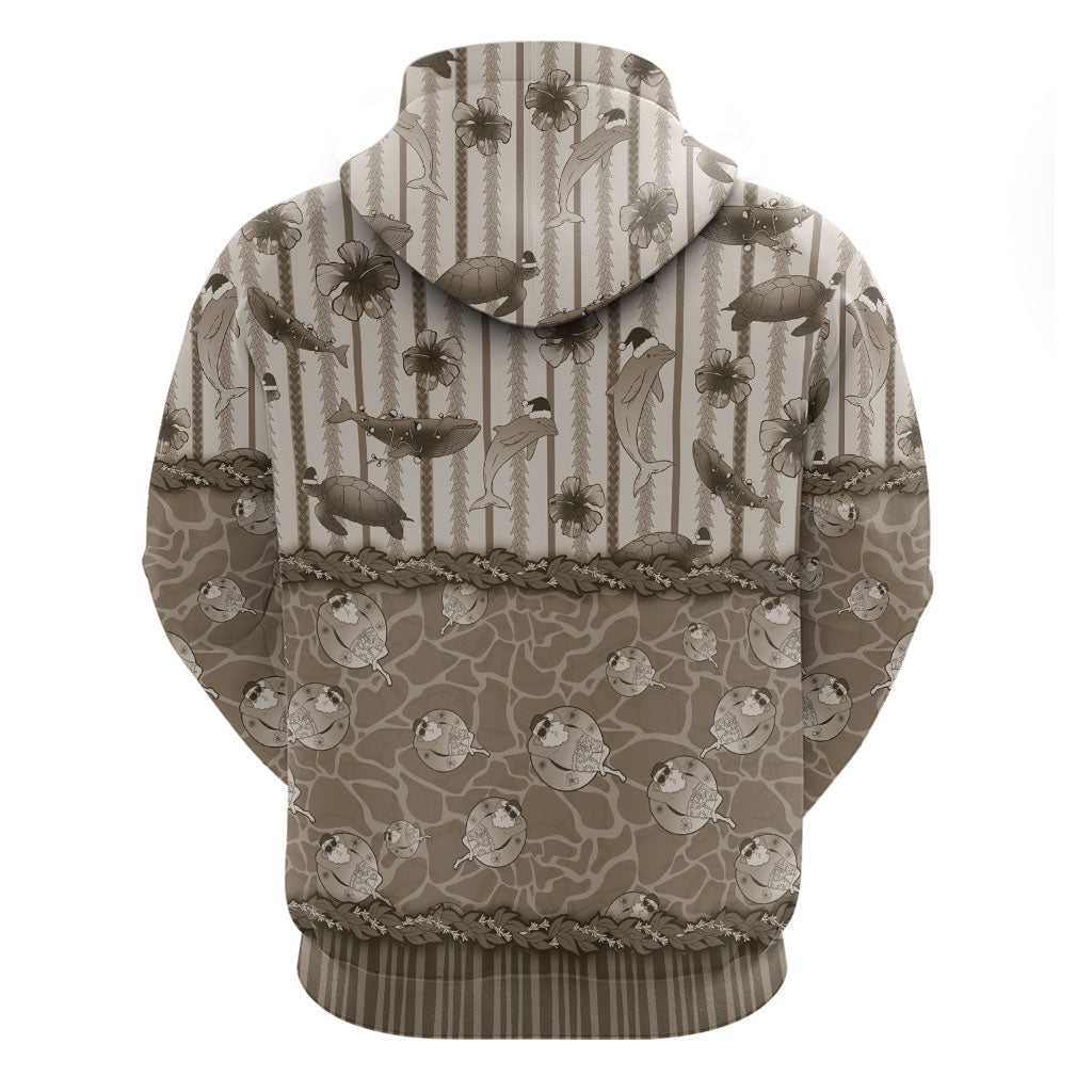 Hawaii Christmas In July Zip Hoodie Beige Mele Kalikimaka Sea Animals