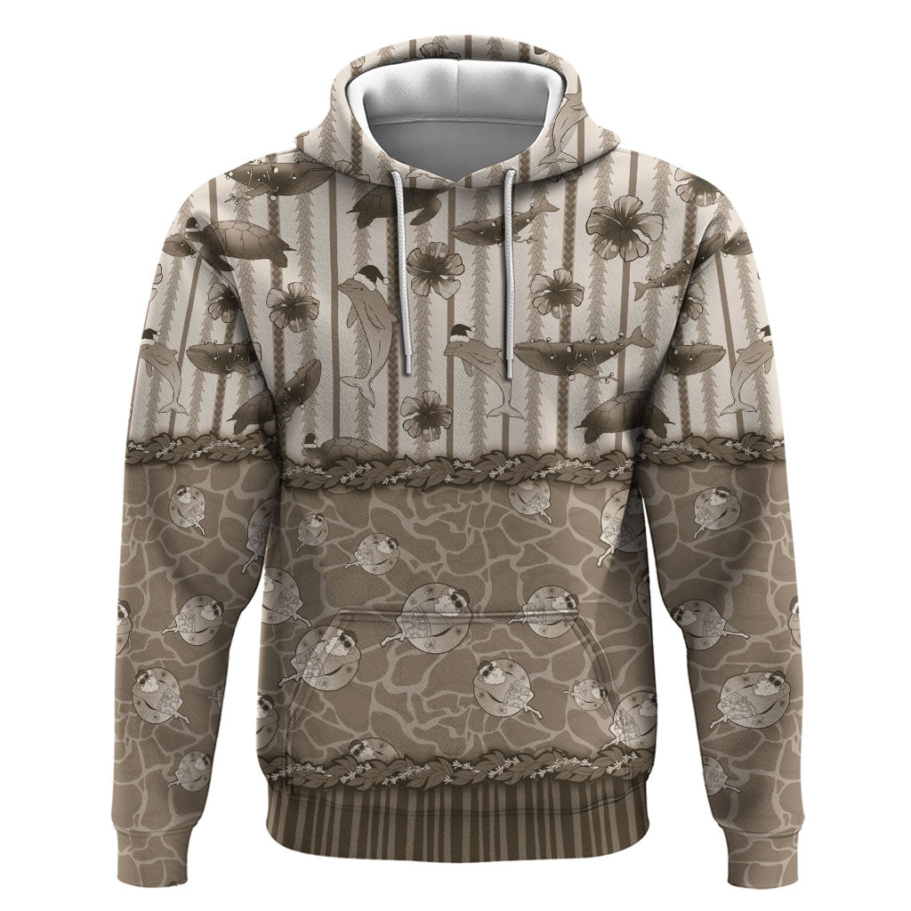Hawaii Christmas In July Zip Hoodie Beige Mele Kalikimaka Sea Animals