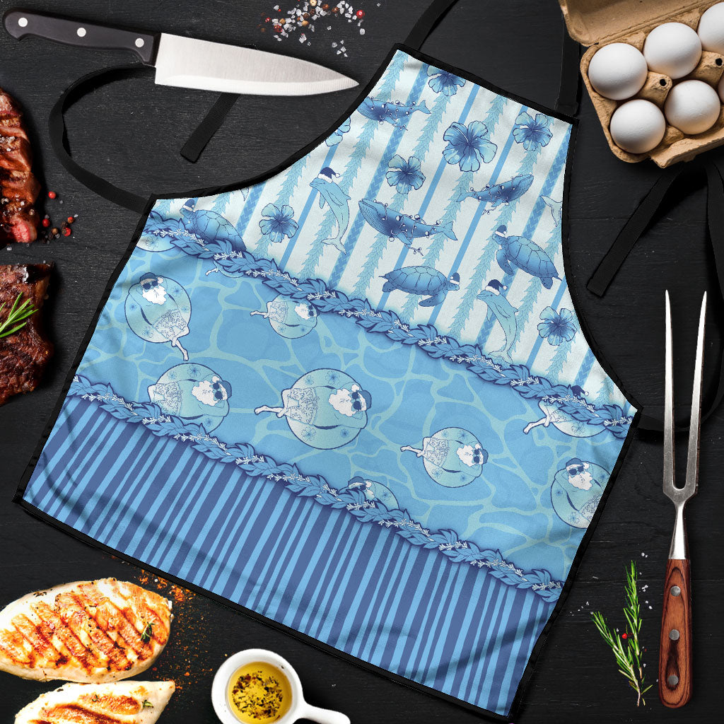 Hawaii Christmas In July Apron Sky Blue Mele Kalikimaka Sea Animals