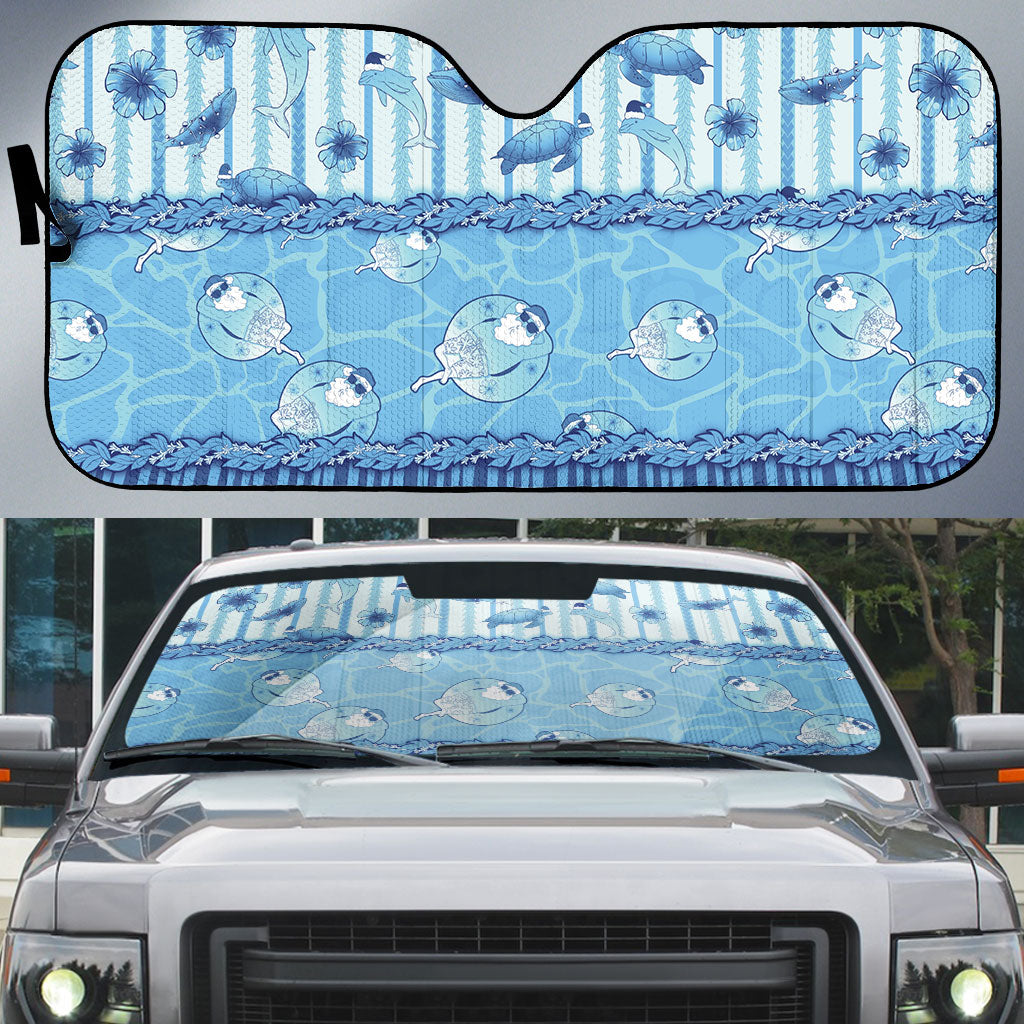 Hawaii Christmas In July Auto Sun Shade Sky Blue Mele Kalikimaka Sea Animals