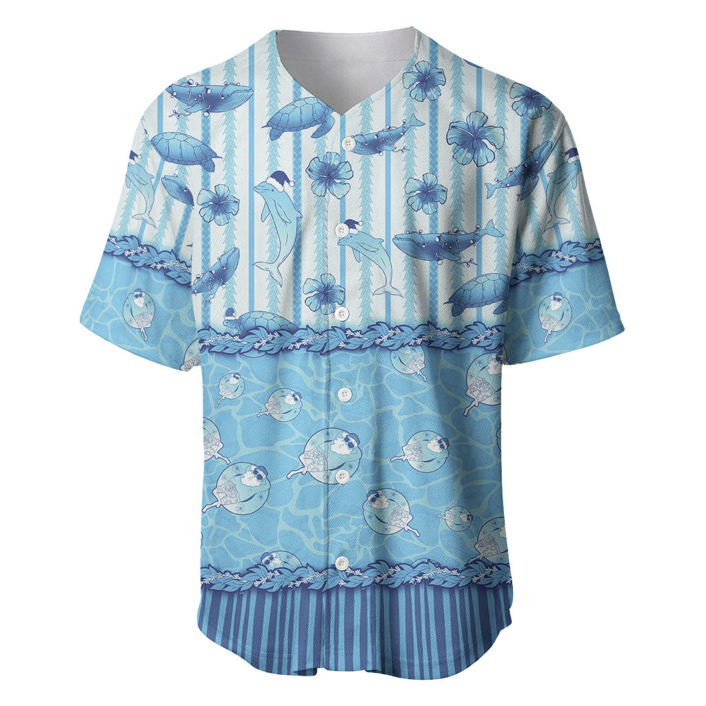 Hawaii Christmas In July Baseball Jersey Sky Blue Mele Kalikimaka Sea Animals