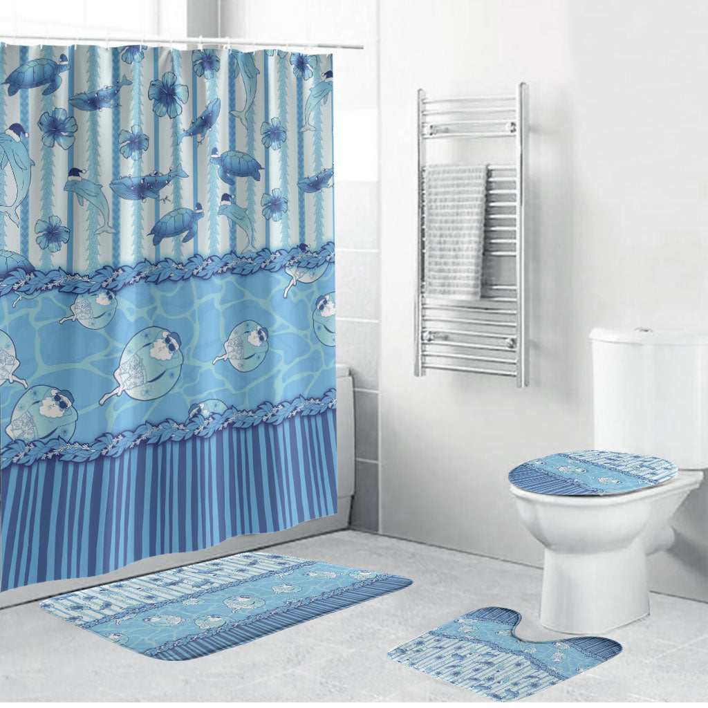 Hawaii Christmas In July Bathroom Set Sky Blue Mele Kalikimaka Sea Animals