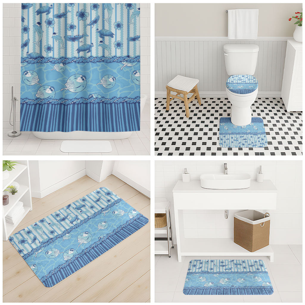Hawaii Christmas In July Bathroom Set Sky Blue Mele Kalikimaka Sea Animals