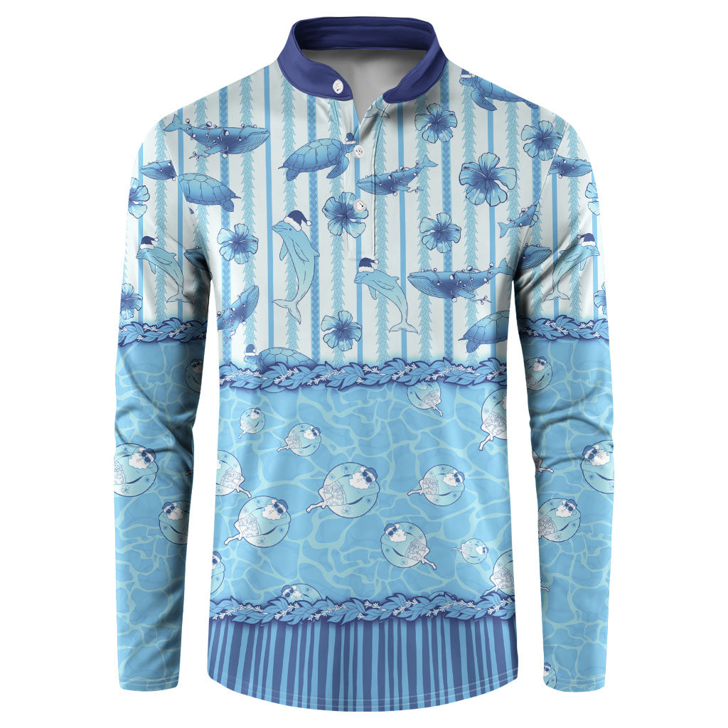 Hawaii Christmas In July Button Sweatshirt Sky Blue Mele Kalikimaka Sea Animals