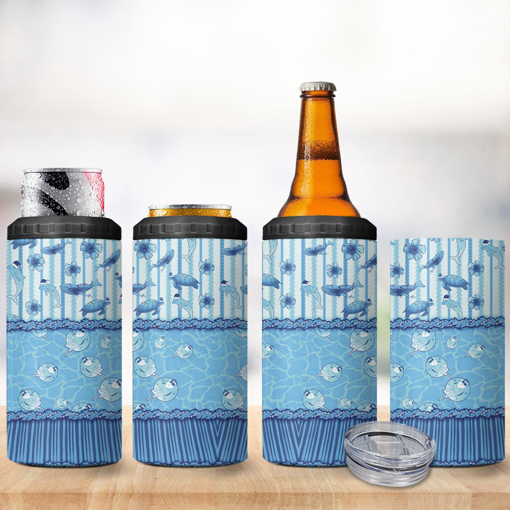 Hawaii Christmas In July 4 in 1 Can Cooler Tumbler Sky Blue Mele Kalikimaka Sea Animals
