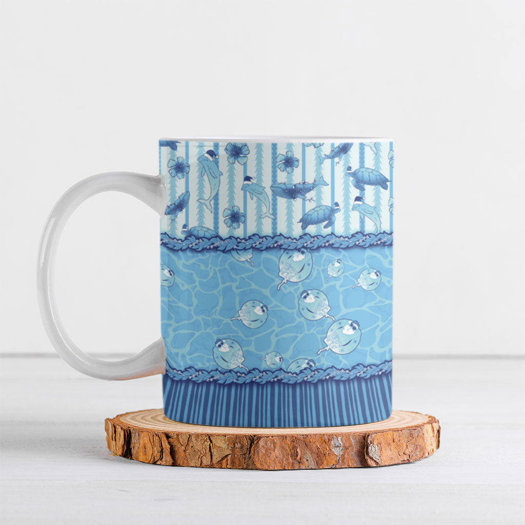 Hawaii Christmas In July Ceramic Mug Sky Blue Mele Kalikimaka Sea Animals