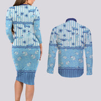 Hawaii Christmas In July Couples Matching Long Sleeve Bodycon Dress and Long Sleeve Button Shirt Sky Blue Mele Kalikimaka Sea Animals
