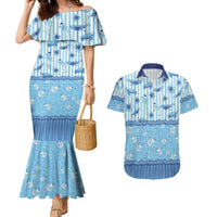 Hawaii Christmas In July Couples Matching Mermaid Dress and Hawaiian Shirt Sky Blue Mele Kalikimaka Sea Animals