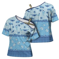 Hawaii Christmas In July Cross Shoulder Shirt Sky Blue Mele Kalikimaka Sea Animals