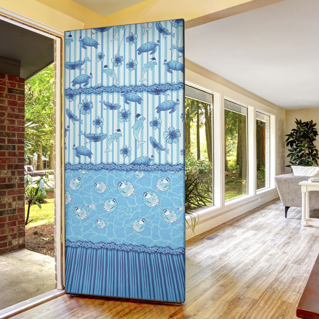 Hawaii Christmas In July Door Cover Sky Blue Mele Kalikimaka Sea Animals