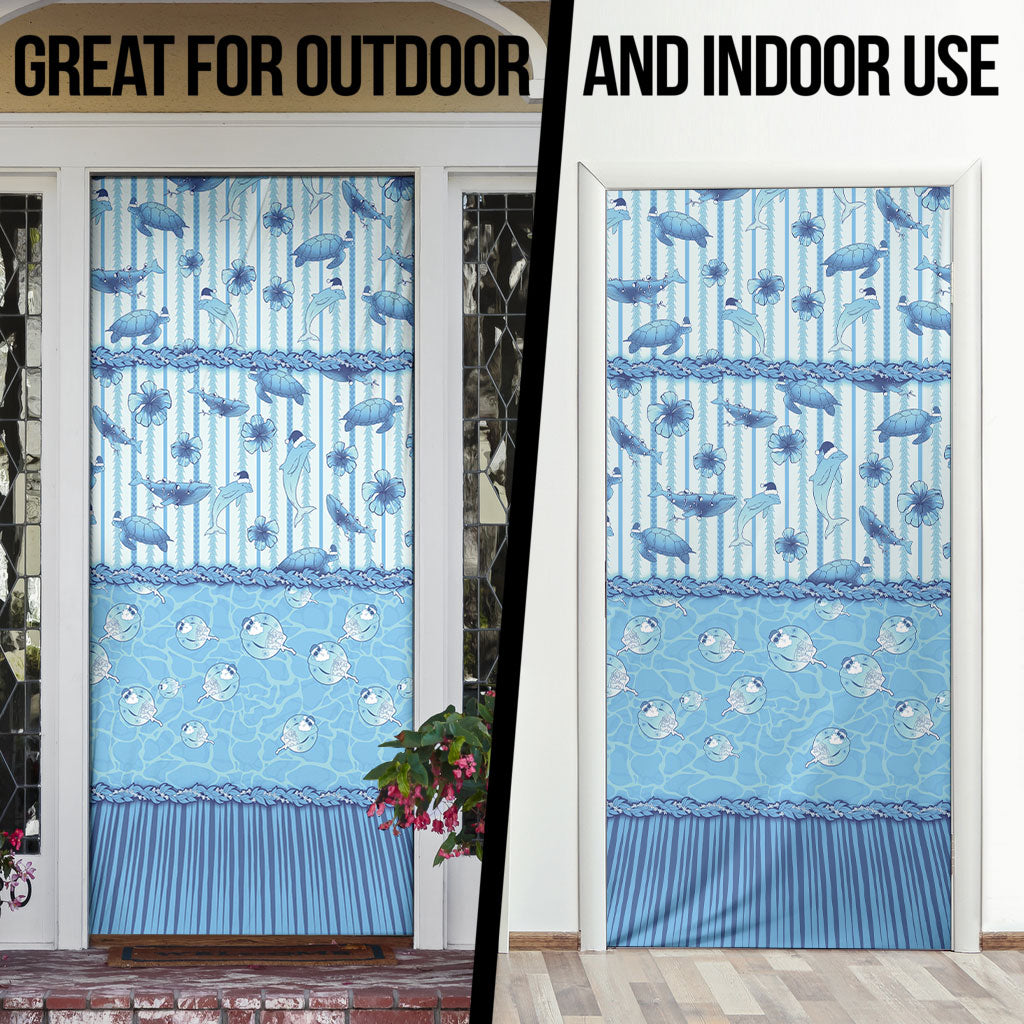 Hawaii Christmas In July Door Cover Sky Blue Mele Kalikimaka Sea Animals
