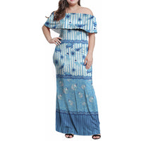 Hawaii Christmas In July Family Matching Off Shoulder Maxi Dress and Hawaiian Shirt Sky Blue Mele Kalikimaka Sea Animals