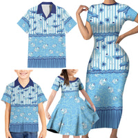Hawaii Christmas In July Family Matching Short Sleeve Bodycon Dress and Hawaiian Shirt Sky Blue Mele Kalikimaka Sea Animals