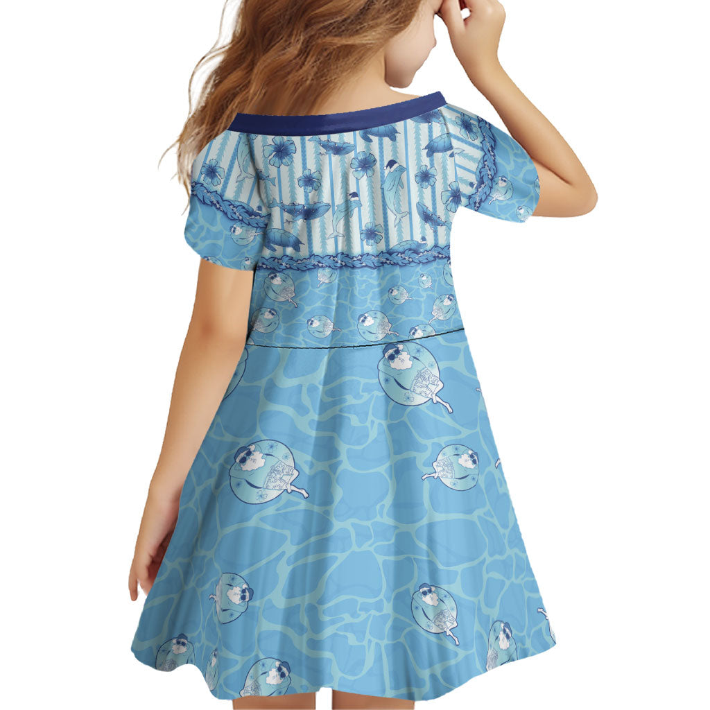 Hawaii Christmas In July Family Matching Summer Maxi Dress and Hawaiian Shirt Sky Blue Mele Kalikimaka Sea Animals