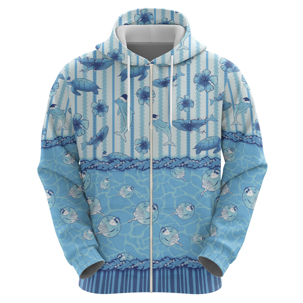 Hawaii Christmas In July Hoodie Sky Blue Mele Kalikimaka Sea Animals