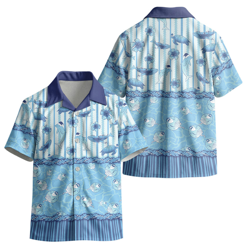Hawaii Christmas In July Kid Hawaiian Shirt Sky Blue Mele Kalikimaka Sea Animals DT05 - Polynesian Pride