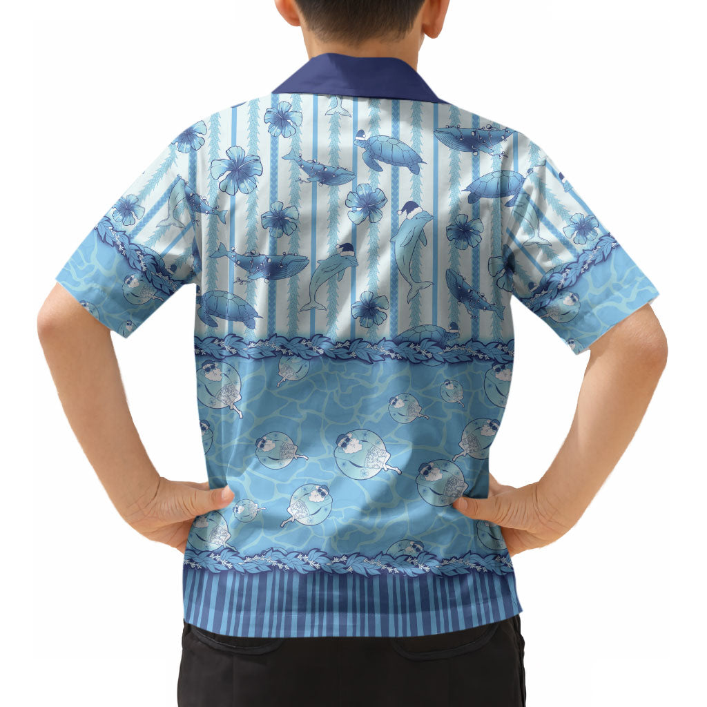 Hawaii Christmas In July Kid Hawaiian Shirt Sky Blue Mele Kalikimaka Sea Animals DT05 - Polynesian Pride