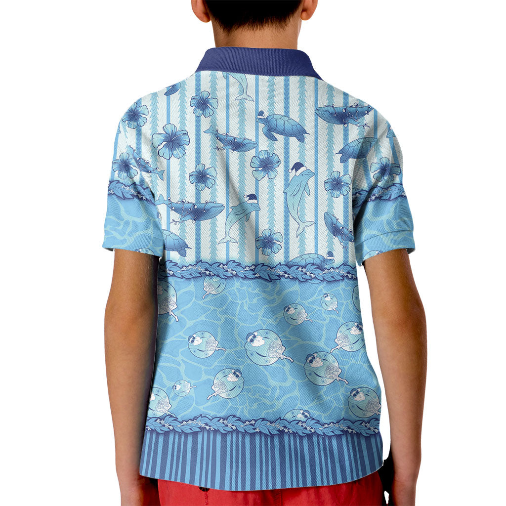 Hawaii Christmas In July Kid Polo Shirt Sky Blue Mele Kalikimaka Sea Animals