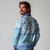 Hawaii Christmas In July Long Sleeve Polo Shirt Sky Blue Mele Kalikimaka Sea Animals
