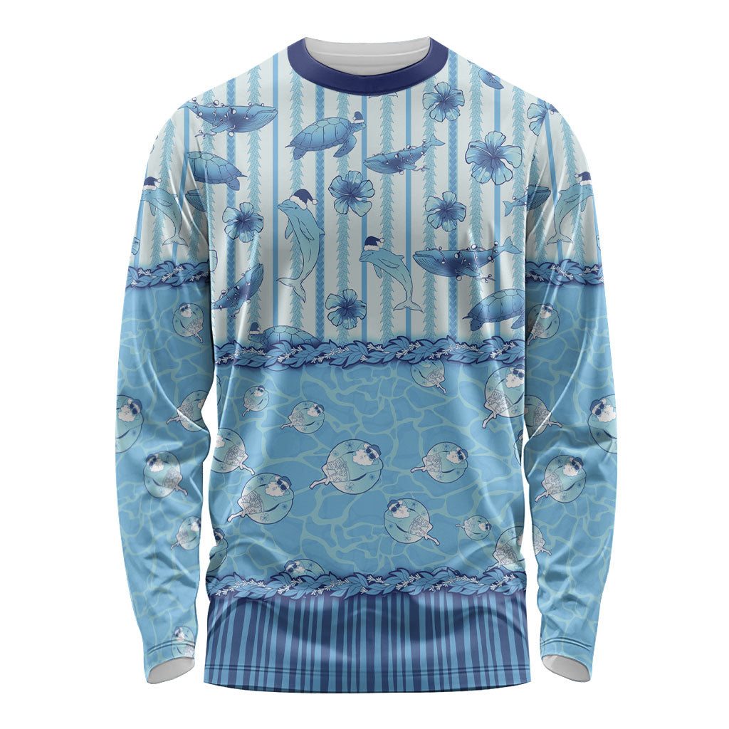 Hawaii Christmas In July Long Sleeve Shirt Sky Blue Mele Kalikimaka Sea Animals