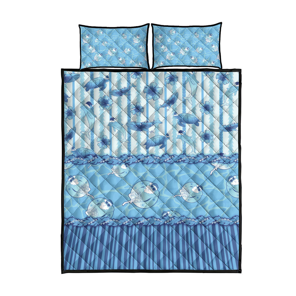 Hawaii Christmas In July Quilt Bed Set Sky Blue Mele Kalikimaka Sea Animals