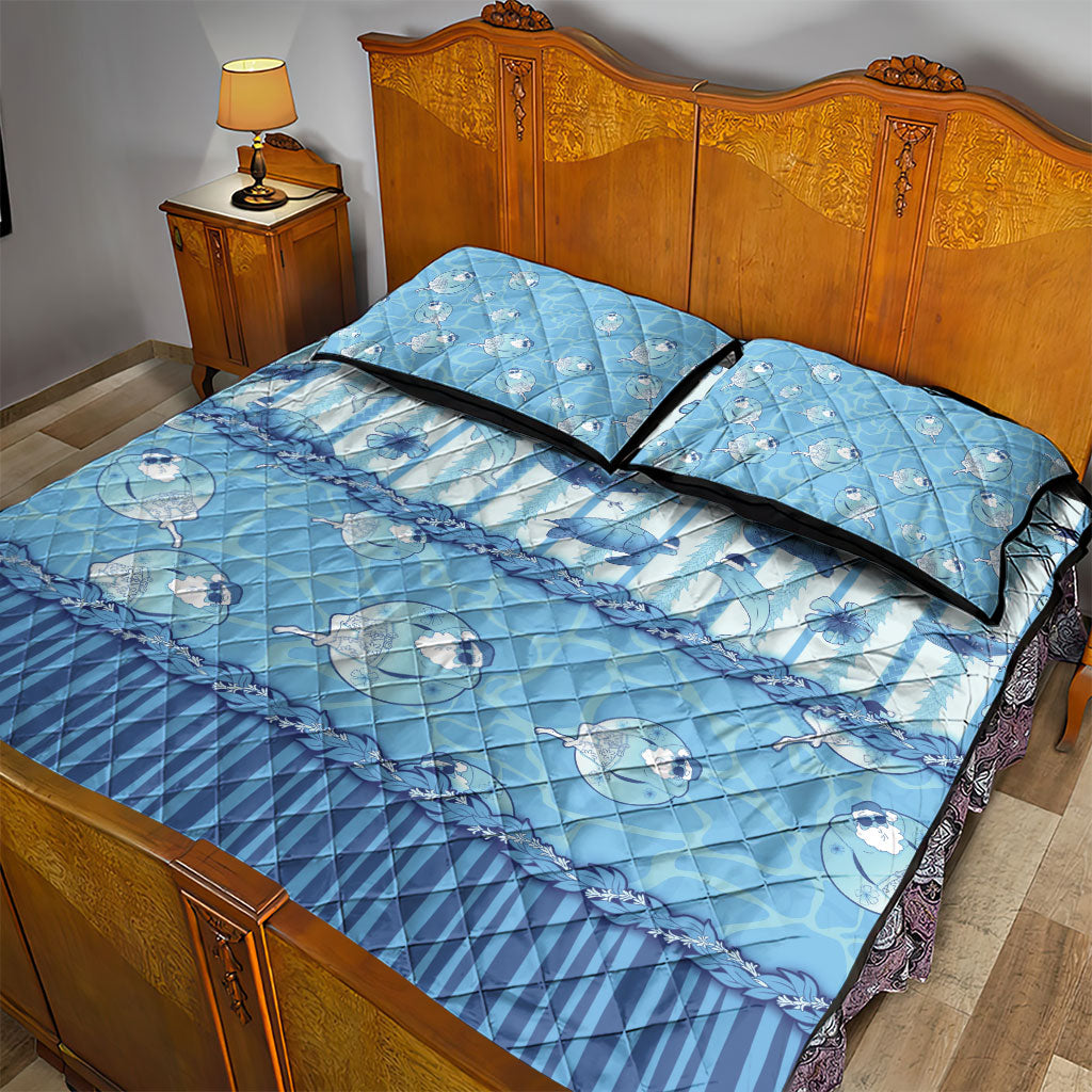 Hawaii Christmas In July Quilt Bed Set Sky Blue Mele Kalikimaka Sea Animals