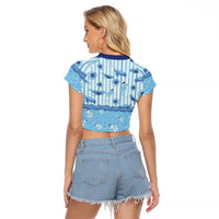 Hawaii Christmas In July Raglan Cropped T Shirt Sky Blue Mele Kalikimaka Sea Animals