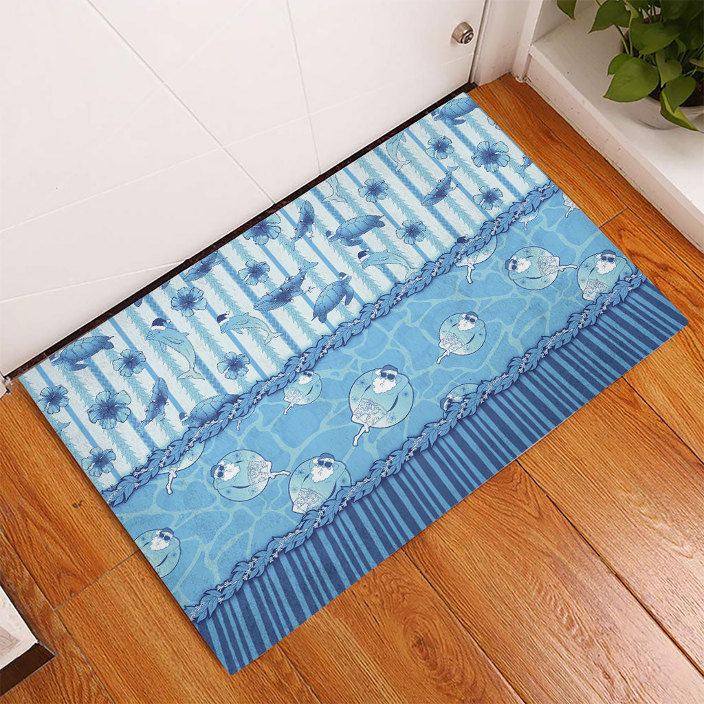 Hawaii Christmas In July Rubber Doormat Sky Blue Mele Kalikimaka Sea Animals