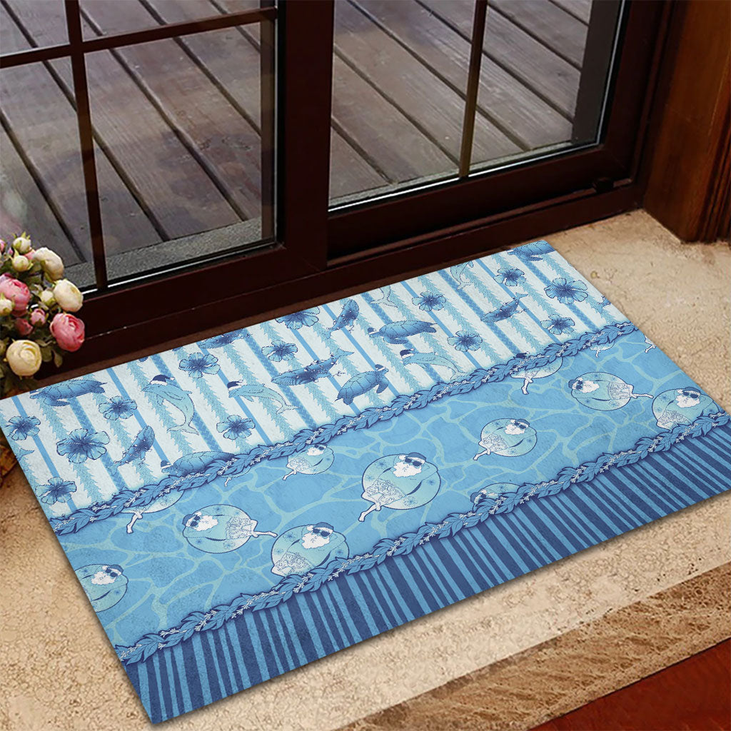 Hawaii Christmas In July Rubber Doormat Sky Blue Mele Kalikimaka Sea Animals