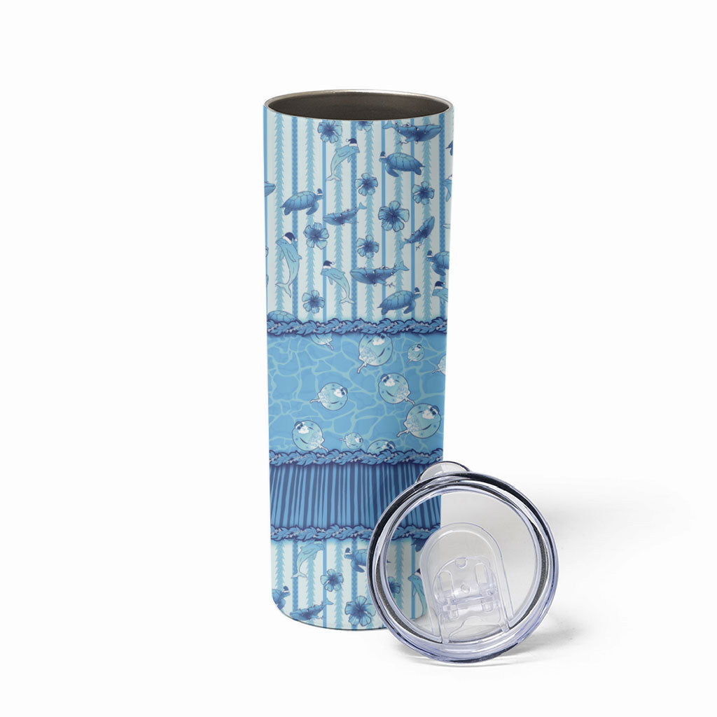 Hawaii Christmas In July Skinny Tumbler Sky Blue Mele Kalikimaka Sea Animals