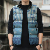 Hawaii Christmas In July Sleeveless Puffer Jacket Sky Blue Mele Kalikimaka Sea Animals