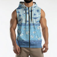Hawaii Christmas In July Sleeveless Zip Hoodie Sky Blue Mele Kalikimaka Sea Animals