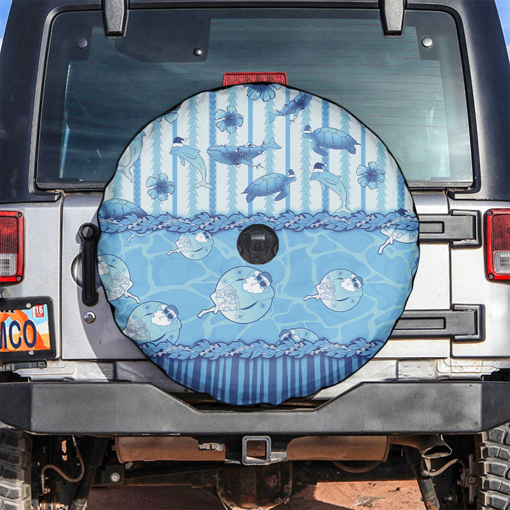 Hawaii Christmas In July Spare Tire Cover Sky Blue Mele Kalikimaka Sea Animals