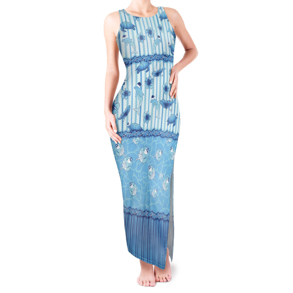 Hawaii Christmas In July Tank Maxi Dress Sky Blue Mele Kalikimaka Sea Animals